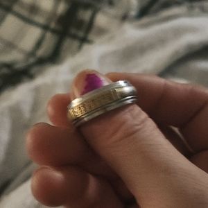 Mens real silver with gold and diamonds wedding band.